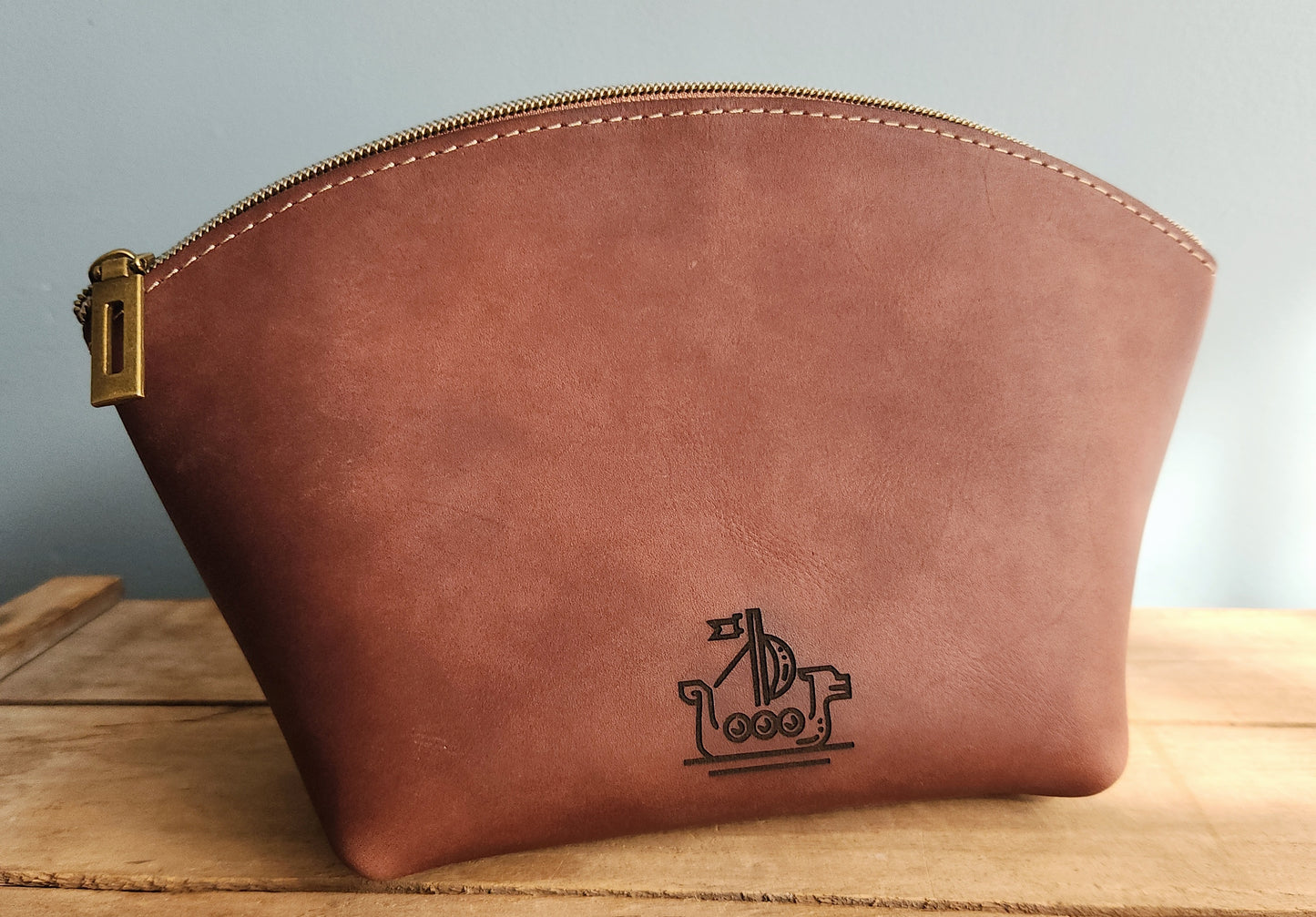 Hazelnut leather make up bag