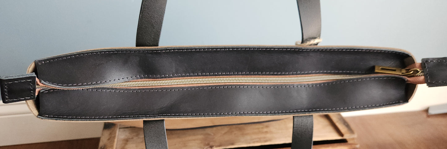 Zip top 2 tone tote