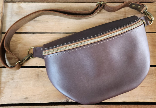 Dark brown leather large sling bag