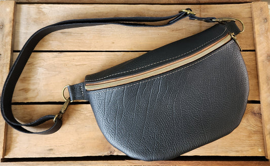 Soft textured black large sling bag