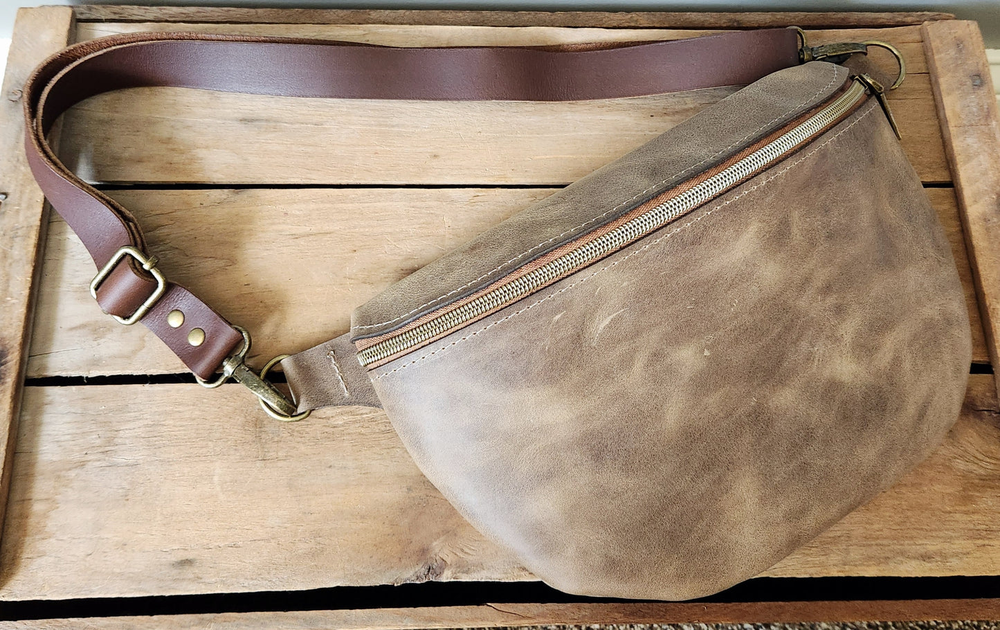 Western tan large leather sling bag