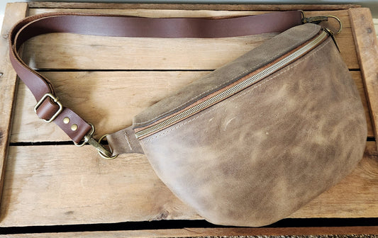 Western tan large leather sling bag