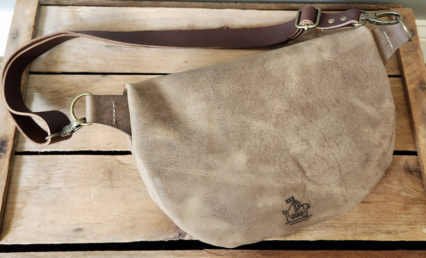 Western tan large leather sling bag