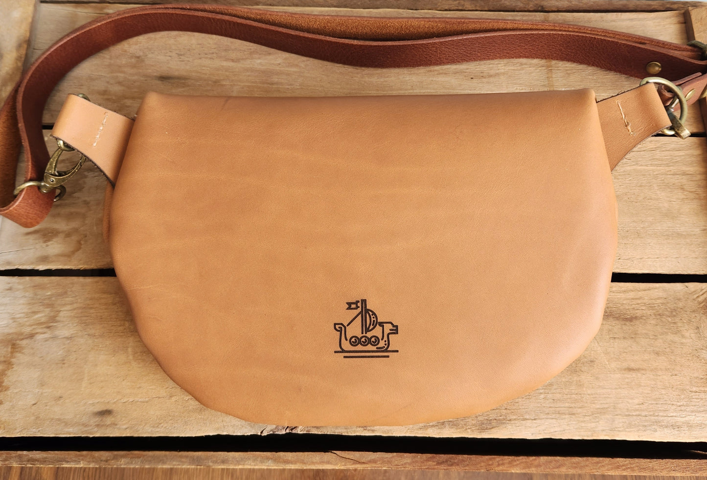 Honey brown large leather sling bag