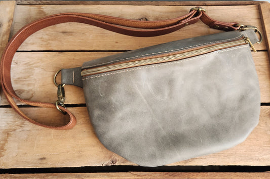 Krypto grey large leather sling bag