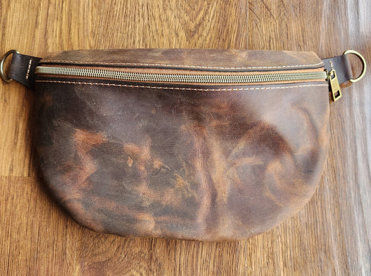 Waxy brown large sling bag