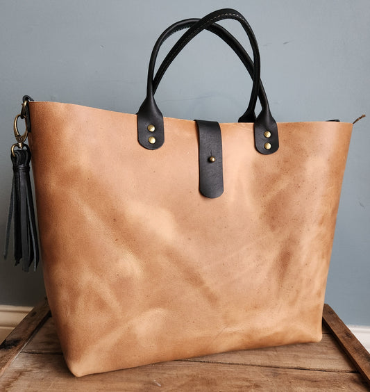 Natural brown and black 2 tone tote