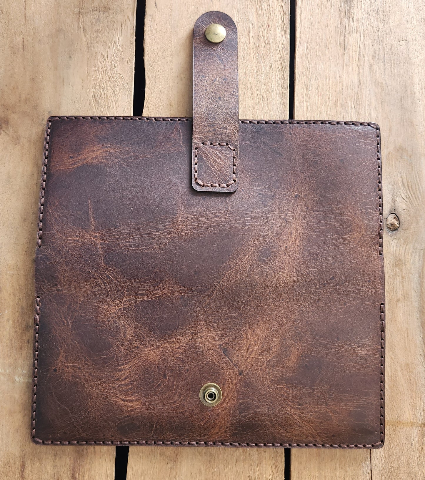 Derby brown long wallet with zipper pocket