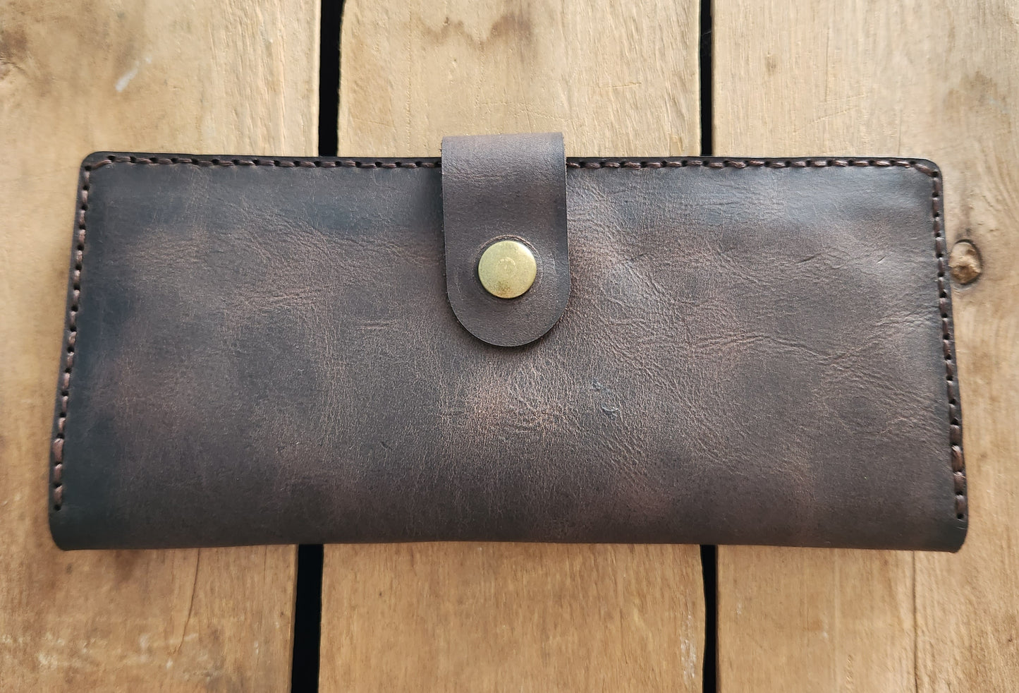 Espresso long wallet with zipper pocket