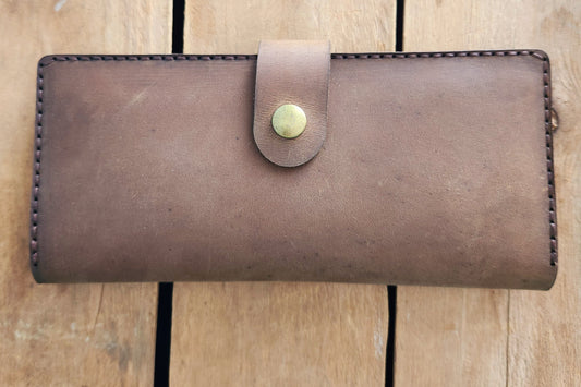 Rustic brown long wallet with zipper pocket