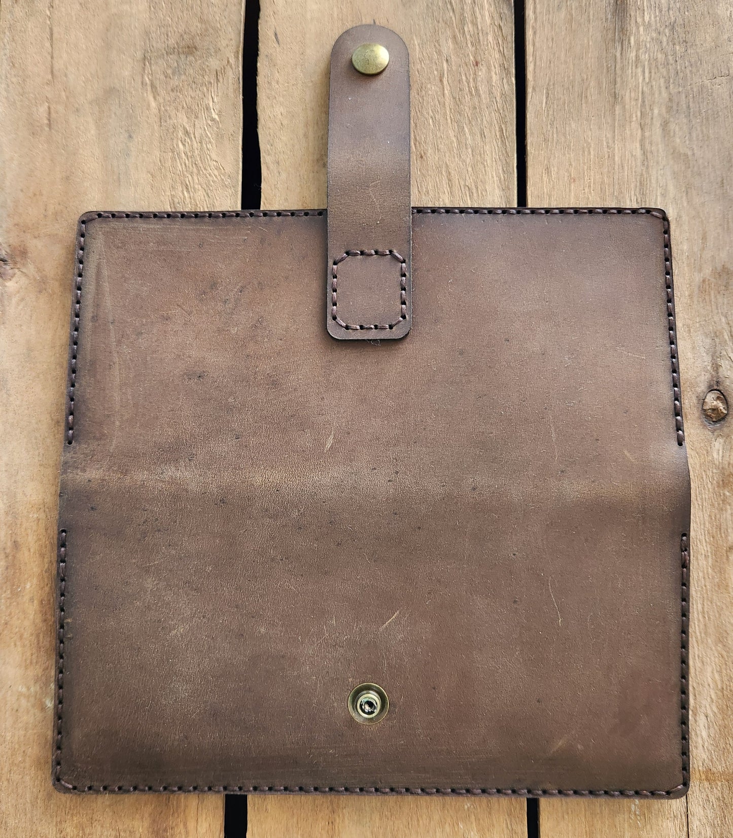 Rustic brown long wallet with zipper pocket