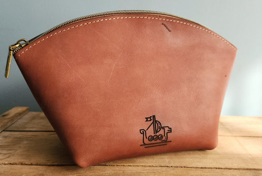 Terracotta leather make up bag