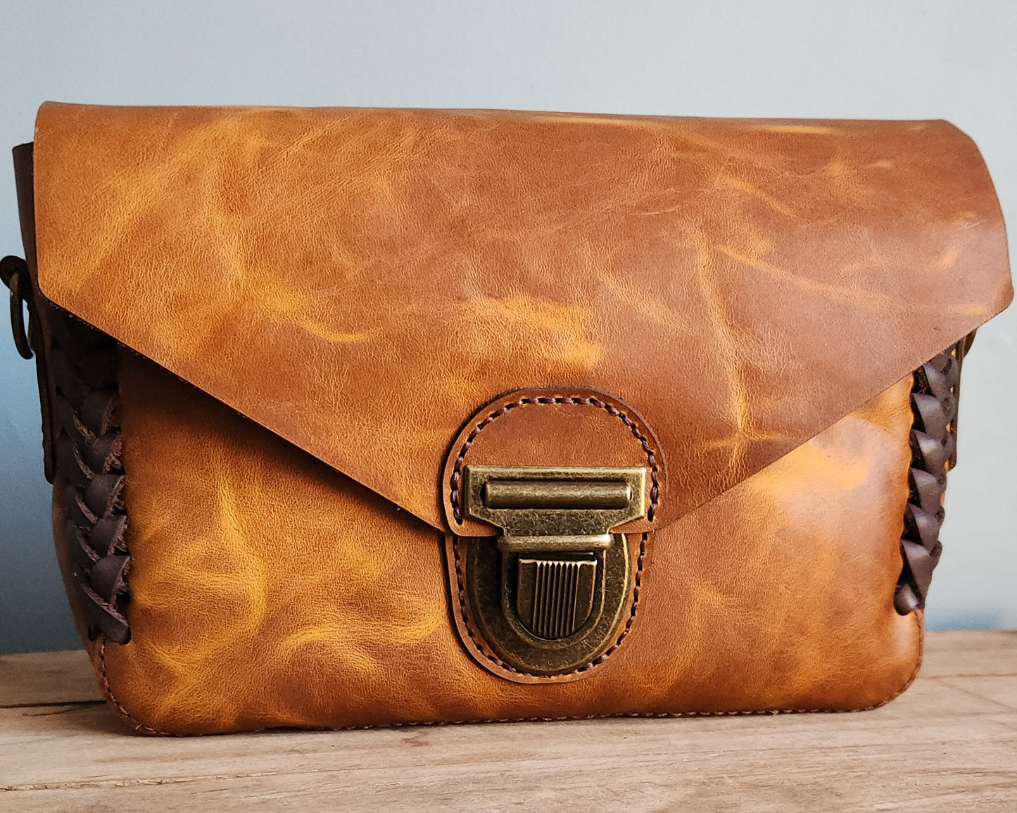 Mini leather satchel with braided detail