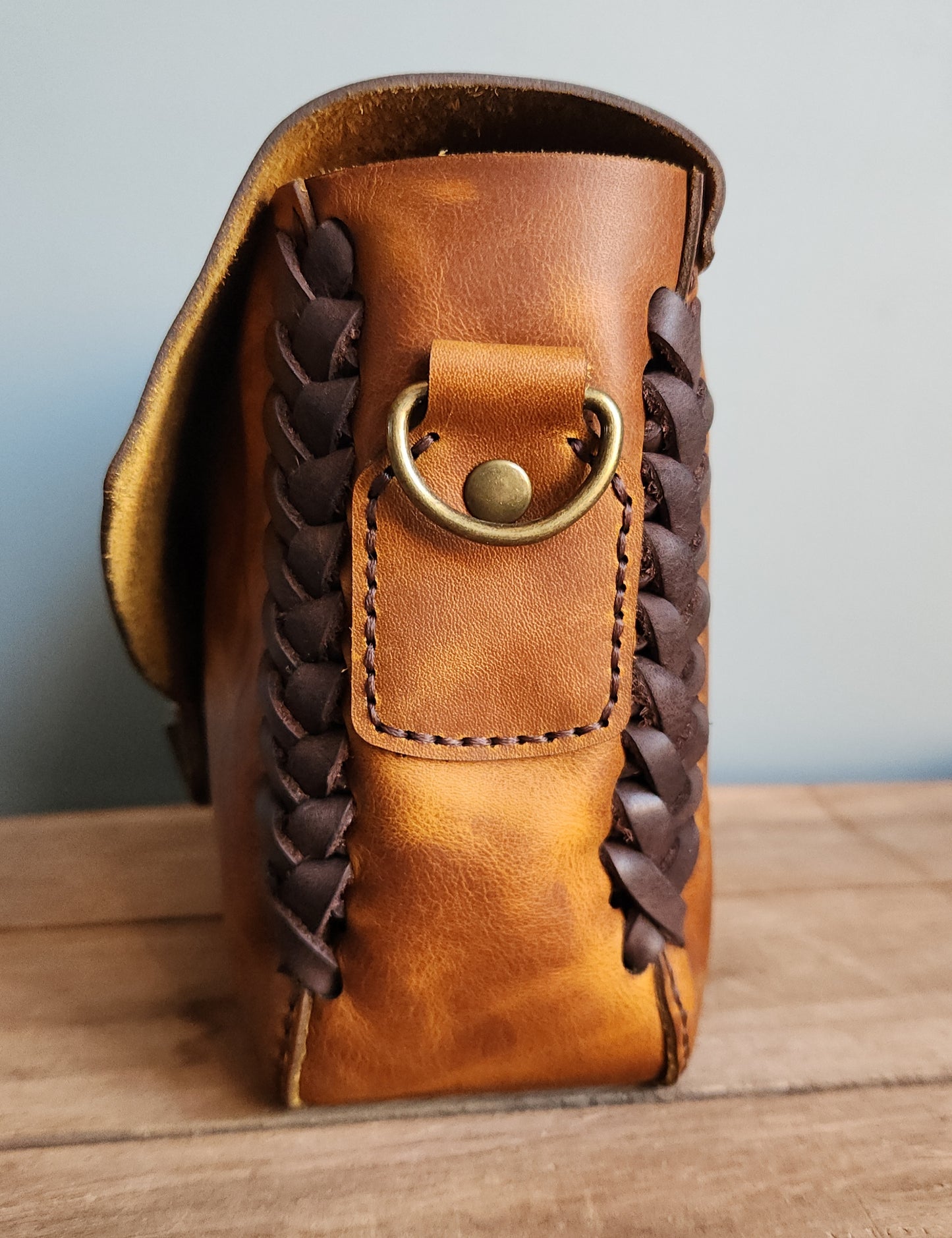 Mini leather satchel with braided detail