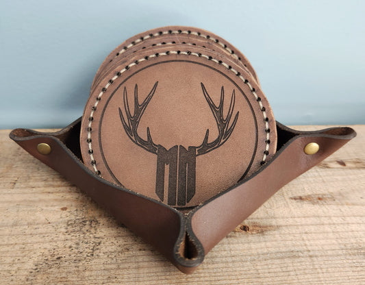 MN coasters with leather holder